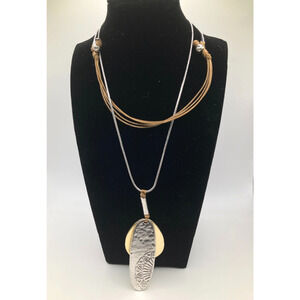 Mixed Metal Hammered and Textured Silver & Gold Tone 26" Statement Necklace